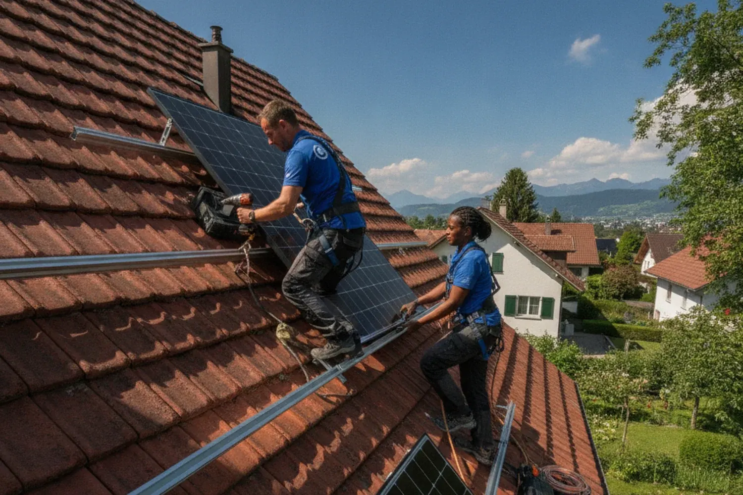 Solaranlage Installation auf einem Dach in Bern